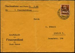 SCHWEIZ 1927 (5.10.) NN-Dienst-Bf.: KANZLEI Der Feuerpolizei Der Stadt Zürich , EF Tell 25C. (Bf. Schwache Mittelfalte), - Pompieri