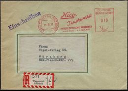 (22a) WUPPERTAL-RONSDORF/ Nico-/ Feuerwerk/ PYROTECHN.FABRIKEN 1957 (15.10) AFS 070 Pf. , Rs. Abs.-Vordr. (kl. Eckfehler - Pompieri