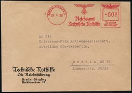 BERLIN-STEGLITZ 1/ Reichsamt/ Technische Nothilfe 1938 (29.4.) Seltener AFS (NS-Logo TN) + Rs. Schw. Siegel-Oblate: Reic - Feuerwehr