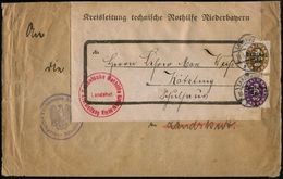 LANDSHUT/ 1 1921 (18.5.) 1K-Brücke Auf Dienst Bayern "Abschied" 20 Pf. U. 40 Pf. + Roter 1K-HdN: Technische Nothilfe/Lan - Brandweer