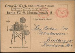 BERLIN SW/ A 68 II 1922 (30.6.) PFS Ziermuster 40 Pf. Auf Reklamekarte: Grass & Worff.. Projektions- U. Kimematograph. A - Film