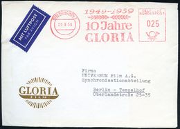 (13b) MÜNCHEN 2/ 1949-1959/ 10 Jahre/ GLORIA 1959 (29.9.) Seltener Jubil.-AFS 025 Pf. (Lorbeer) Bedarfs-Vorderseite: GLO - Film