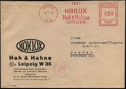 LEIPZIG/ W35/ HOHLUX/ Hoh & Hahne.. 1947 (30.7.) Seltener AFS-Typ "Hochrechteck" Auf Firmen-Bf.: HOHLUX/Hoh & Hahne..Fab - Photographie
