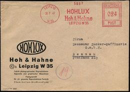 LEIPZIG/ W35/ HOHLUX/ Hoh & Hahne.. 1947 (30.7.) Seltener AFS-Typ "Hochrechteck" Auf Firmen-Bf.: HOHLUX/Hoh & Hahne..Fab - Photography