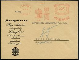 LEIPZIG/ O 28/ POLAR/ HASAG/ HASAG WERKE 1930 (24.12.) Dekorat. AFS = Petroleum-Lampe (u. Bunsen-Gaskocher, Logo) Reklam - Fotografie