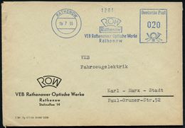 RATHENOW/ ROW../ VEB Rathenower Optische Werke 1958 (18.7.) Blauer AFS = DDR-Dienstfarbe! (Logo) Motivgl. Firmen-Bf. (Dü - Photography