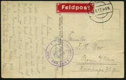DEUTSCHES REICH 1917 (15.6.) Aptierte 1K-Brücke = Tarnstempel (oben Nicht Ganz Voll) Auf Rotem Label: Feldpost + Viol. 2 - Unclassified