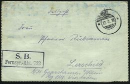 DEUTSCHES REICH 1918 (12.2.) Aptierter, Bayer. 2K-Gitter: FELDPOST/°° = Tarnstempel + Blauschw. Ra.2: ..Fernspr.(ech)- A - Ohne Zuordnung