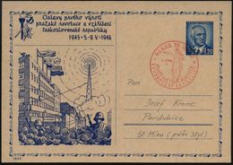 TSCHECHOSLOWAKEI 1946 (5.5.) PP 1,20 Kc. Benesch, Blau: Jahrestag Der Befreiung, Radio-Sender Prag (Barrikade 1945, Flag - Ohne Zuordnung