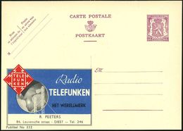 BELGIEN 1938 40 C. Reklame-P Löwe, Braunlila: Radio TELEFUNKEN/HET WERELDMERK.. R. PEETERS..DIEST (= Telefunken-Blitz-Lo - Non Classés