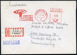 2 HAMBURG 70/ ZWEITES/ DEUTSCHES/ FERNSEHEN 1972 (1.3.) AFS 170 Pf. (altes ZDF-Logo) + RZ: 2 Hamburg 1/h Auf (gefaltetem - Sin Clasificación