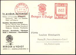 LEIPZIG C1/ Weltgarne/ ..berger & Voigt 1936 (27.7.) AFS = Globus (mit Garn Umwickelt, Garnrolle) Klar Gest., Motivgl. R - Geografia