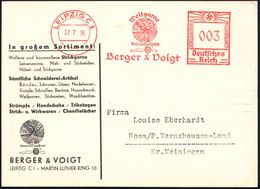 LEIPZIG C1/ Weltgarne/ ..berger & Voigt 1936 (27.7.) AFS = Globus (mit Garn Umwickelt, Garnrolle) Klar Gest., Motivgl. R - Geographie