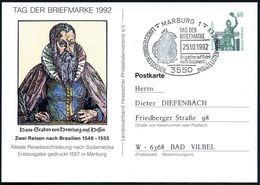 3550 MARBURG 1/ TAG DER/ BRIEFM./ Brigantine Auf Fahrt/ N.Südamerika 1992 (25.10.) SSt (Brigantine) Auf PP 60 Pf. Bavari - Geografía