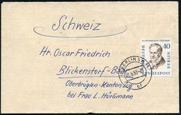 BERLIN 1959 (6.6.) 40 Pf. Alexander V. Humboldt, EF , Ortsgl. Stempel (Berlin SW 11), Portorichtiger Ausl.-Bf  (Mi.171 E - Geografia