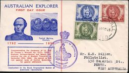 AUSTRALIEN 1945 (14.10.) Th. Mitchell, "Australian Explorer", Kompl.Satz + Viol. HdN: ROYAL GEOGRAPHICAL SOCIETY../ QUEE - Géographie