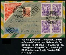 BRASILIEN 1947 (17.9.) 800 Rs. "Portugal-Jahrhundertfeiern" Gouverneur Benavides , 2 Paare + Zwangszuschlag 40+10 C. Ika - Geografia