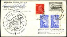 ARGENTINIEN 1958 (20.2.) 1K: USHUAIA = Argentinische Marinebasis Für Die Antarktis + Orig. Signatur "Harry C. Kohler" (H - Geographie