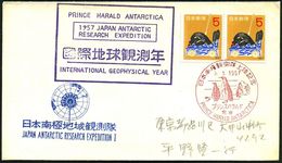 JAPAN 1957 (30.1.) Roter SSt.: PRINCE HARALD ANTARCTICA = Japan Antarctic Research Expedition (JARE I) = Pinguine Klar A - Geographie