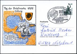 8630 COBURG 1/ TAG DER/ BRIEFMARKE/ 1.GOLUBS/ MARTIN BEHAIM 1992 (25.10.) SSt (Globus) Auf PP 60 Pf. Bavaria: Tag Der Br - Christopher Columbus