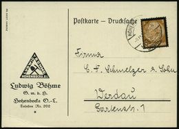 HOHENBOCKA-/ HOSENA/ (LAUSITZ) 1934 (9.11.) 1K-Steg A. Zweifarb. Reklame-Kt.: Filter-Kies..Marmor-Kies..Kalkhydrat (Kies - Sonstige & Ohne Zuordnung