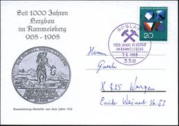 338 GOSLAR/ 1000 JAHRE BERGBAU/ IM RAMMELSBERG 1968 (7.6.) Viol. SSt  = 2 Bergbauhämmer (Rammelsberg-Medaille) EF 20 Pf. - Sonstige & Ohne Zuordnung