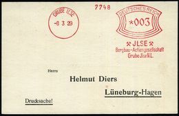 GRUBE ILSE/ JLSE/ Bergbau-AG./ Grube Jlse 1929 (8.3.) Seltener AFS = Hauspostamt Grube Jlse (2x Bergbauhämmer) Klar Gest - Sonstige & Ohne Zuordnung