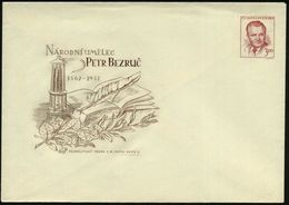 TSCHECHOSLOWAKEI 1952 PU 3,00 Kc. Gottwald, Karmin: PETR BEZRUC 1867 - 1952 = Grubenlampe (u. Buch, Schreibfeder Etc.) = - Autres & Non Classés