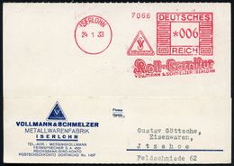 ISERLOHN/ ..Roll-Garnitur/ VOLLMANN & SCHMELZER 1933 (24.1.) AFS (Monogr.-Logo) Motivgl. Firmen-Kt.: VOLLMANN & SCHMELZE - Sonstige & Ohne Zuordnung