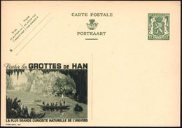 BELGIEN 1935 35 C. Reklame-P. Wappenlöwe, Grün: Visitez Les GROTTES DE HAN.. = Tropfsteinhöhle (u. See Mit Ruderbooten,  - Andere & Zonder Classificatie