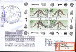 D.D.R. 1990 (17.4.) 25 Pf. Kenturosaurus, Kleinbogen, EF = 4 Stück + Passender ET-SSt.: 1085 BERLIN = Archäopteryx 2x +  - Sonstige & Ohne Zuordnung