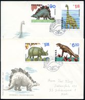 POLEN 1965 (5.3.) Saurier, Kompl. Satz + ET-SSt.: WARSZAWA (Brontosaurus) 4 Ausl.-FDC-SU. (Mi.1570/79) - Reederei / Ship - Andere & Zonder Classificatie