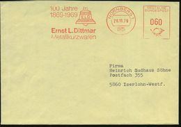 85 NÜRNBERG 1/ 100 Jahre/ 1869-1969/ Ernst L.Dittmar.. 1979 (26.11.) Jubil.-AFS = Glocke , Rs. Abs.-Vordr., Inl.-Bf. (E- - Non Classificati