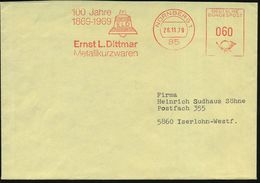 85 NÜRNBERG 1/ 100 Jahre/ 1869-1969/ Ernst L.Dittmar.. 1979 (26.11.) Jubil.-AFS = Glocke , Rs. Abs.-Vordr., Inl.-Bf. (E- - Unclassified