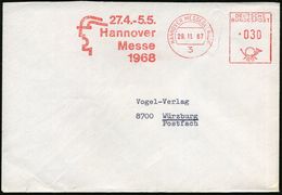 3 HANNOVER MESSEGELÄNDE/ 27.4.-5.5./ Hannover/ Messe/ 1968 1967 (29.11.) AFS = Stilis. Merkur-Kopf = Hauspostamt Messege - Ohne Zuordnung