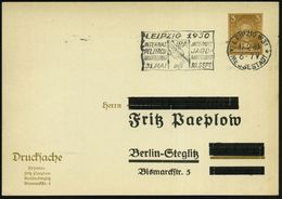 LEIPZIG W 31/ **/ MESSESTADT/ JNTERNAT./ PELZFACH-/ JAGD-/ AUSSTELLUNG 1930 (17.2.) MWSt = Fuchskopf Auf PP 3 Pf. Goethe - Zonder Classificatie