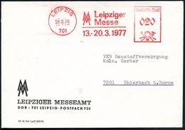 701 LEIPZIG/ MM/ Leipz./ Messe/ 13.-20.3. 1977 (28.9.) AFS (Messe-Monogr.) Klar Klar Auf Messeamts-Bf. (Dü.E-20BA) - Fis - Ohne Zuordnung