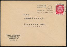 KÖNIGSBERG (PR)5/ B/ DEUTSCHE/ OSTMESSE/ DOK/ 12.bis 15.Okt. 1941 (23.9.) MWSt = DOK-Kogge , Klar Gest. Bedarfs-Bf. (Bo. - Ohne Zuordnung