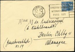 FRANKREICH 1931 (21.4.) MWSt: PARIS - 22/EXPOS. COLONIALE/INTERNAT./PARIS 1931 Klar Auf EF 1,50 F. "Int. Kolonial-Ausst. - Non Classificati