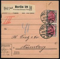 Berlin 19/ Af/ Warenhaus Hermann Tietz 1921 (Nov.) Selbstbucher-Paketzettel + 1K-Steg: BERLIN SW/* 19 H, Paar 4 Mk. Germ - Joodse Geloof