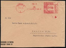 BERLIN N/ 4/ J.G./ N4. Oranienburger Str.29 1939 (21.4.) Sehr Seltener, Anonymisierter AFS = J üdische Gemeinde Berlin,  - Judaisme