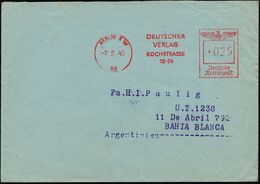 BERLIN SW/ 68/ DEUTSCHER/ VERLAG/ KOCHSTRASSE/ 22-26 1940 (7.2.) AFS 025 Pf. = "arisierter" Ullstein-Verlag, Rs. Noch "U - Jewish