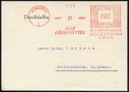 HANNOVER/ 1/ ALLE/ DÜNGEMITTEL/ PHOSPHATFABRIK/ HOYERMANN/ GMBH 1932/33 Weimarer AFS Mit  D A V I D S T E R N  + Aptiert - Guidaismo