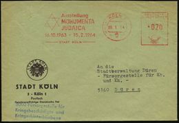 5 KÖLN 1/ Ausstellung/ MONUMENTA/ JUDAICA../ STADT KÖLN 1964 (6.1.) Seltener AFS = Davidstern (AFS Wie Meist Etw. Abgenu - Judaika, Judentum