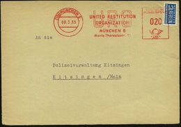 (13b) MÜNCHEN 8/ URO/ UNITED RESTITUTION/ ORGANIZATION.. 1955 (8.3.) AFS = Wiedergutmachungs-Behörde Auf 2 Pf. NoB (VE)  - Joodse Geloof