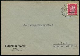 OSTLAND 1942 (18.8.) 2K-Steg: RIGA/a/DDPO Auf EF 12 Pf. Hitler Auf Firmen-Bf.: KÜHNE & NAGEL, RIGA.. = Spedition , Die F - Judaísmo