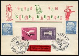 (22c) KÖLN/ KÖLNER KARNEVAL 1956 (12.2.) SSt. = Köpfe "Tünnes & Schäl" 2x Rs. Auf Sonderkarte: GRUSS VOM KÖLNER KARNEVAL - Carnevale