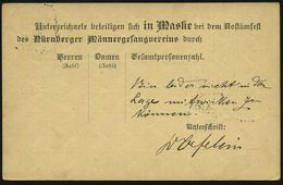 NÜRNBERG 1892 (30.1.) 1K: NUERNBERG Auf Orts-P 3 Pf. Rauten , Vs./rs. Zudruck: Einladung Zum Maskenball (Nürnberger Männ - Carnevale