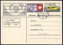 SCHWEIZ 1939 (27.2.) Amtl. HdN: Basler/Fastnacht = Maske (u. Trommel, Hut) + 1K: AUTO-PA Nr.1 + RZ: 1. Schweiz./Automobi - Carnevale