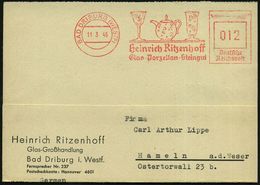 BAD DRIBURG (WESTF)/ Heinrich Ritzenhoff/ Glas-Porzellan-Steingut 1946 (11.3.) Aptierter AFS = NS-Adler Entfernt (Notmaß - Porcellana